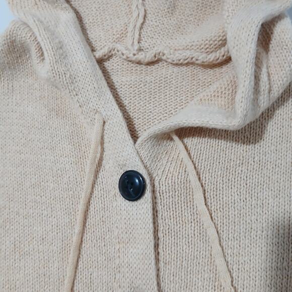 Knit Hooded Cardigan Sweater Womens Small Beige Button Front Drawstring Hoodie - Picture 4 of 7